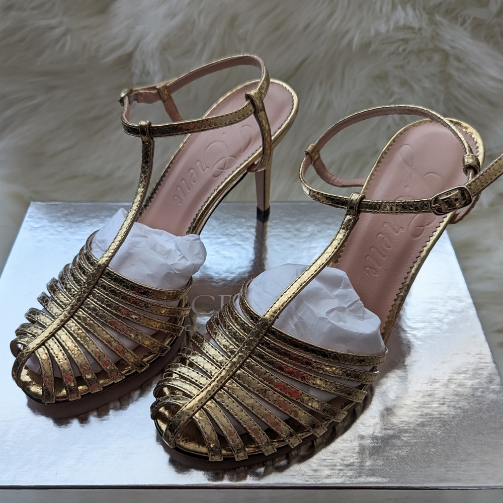 J.Crew Collection Rylie caged-toe heels in snake-embossed Italian leather Size 6 - Picture 5 of 5